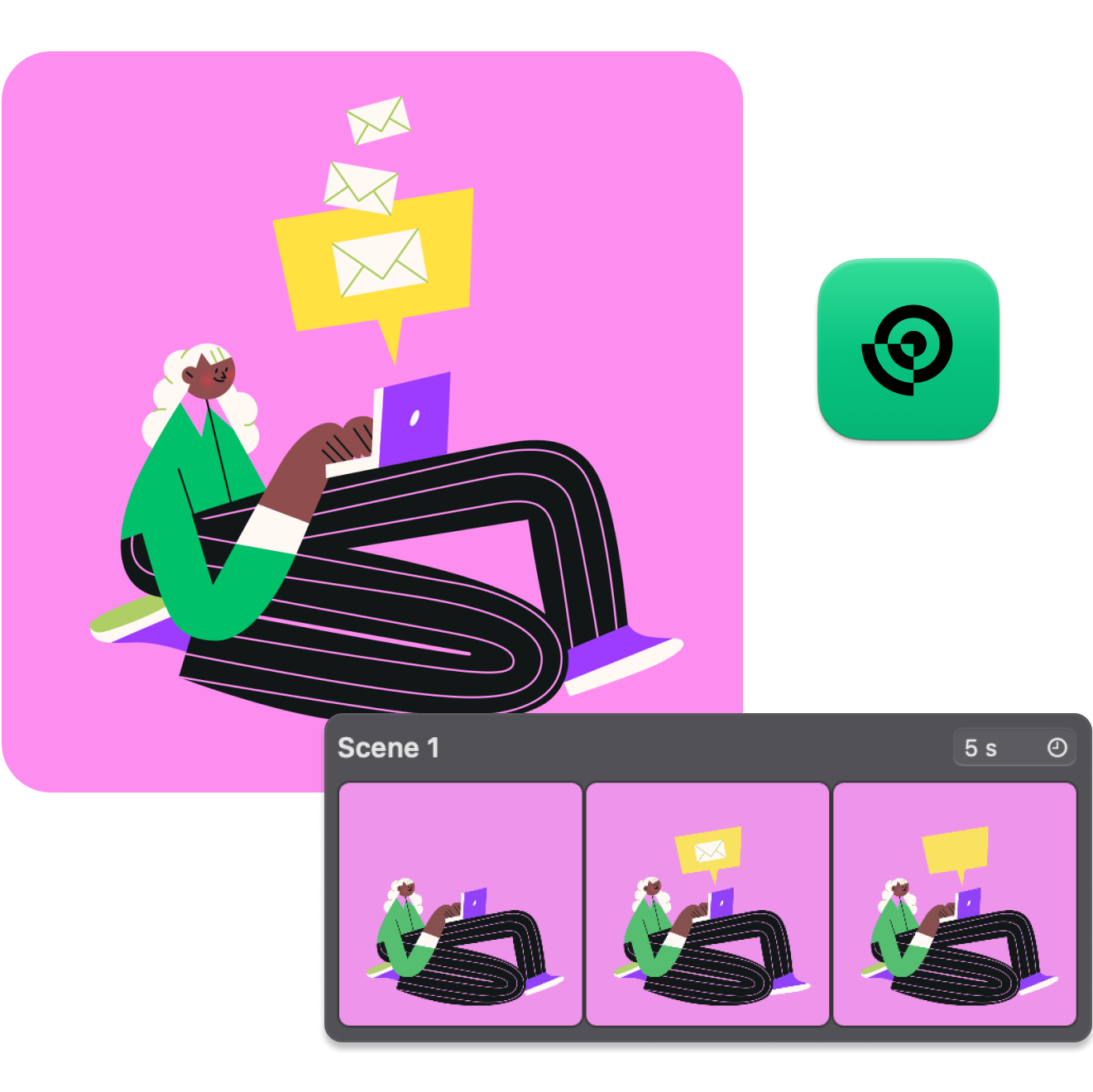 girl sending emails illustration