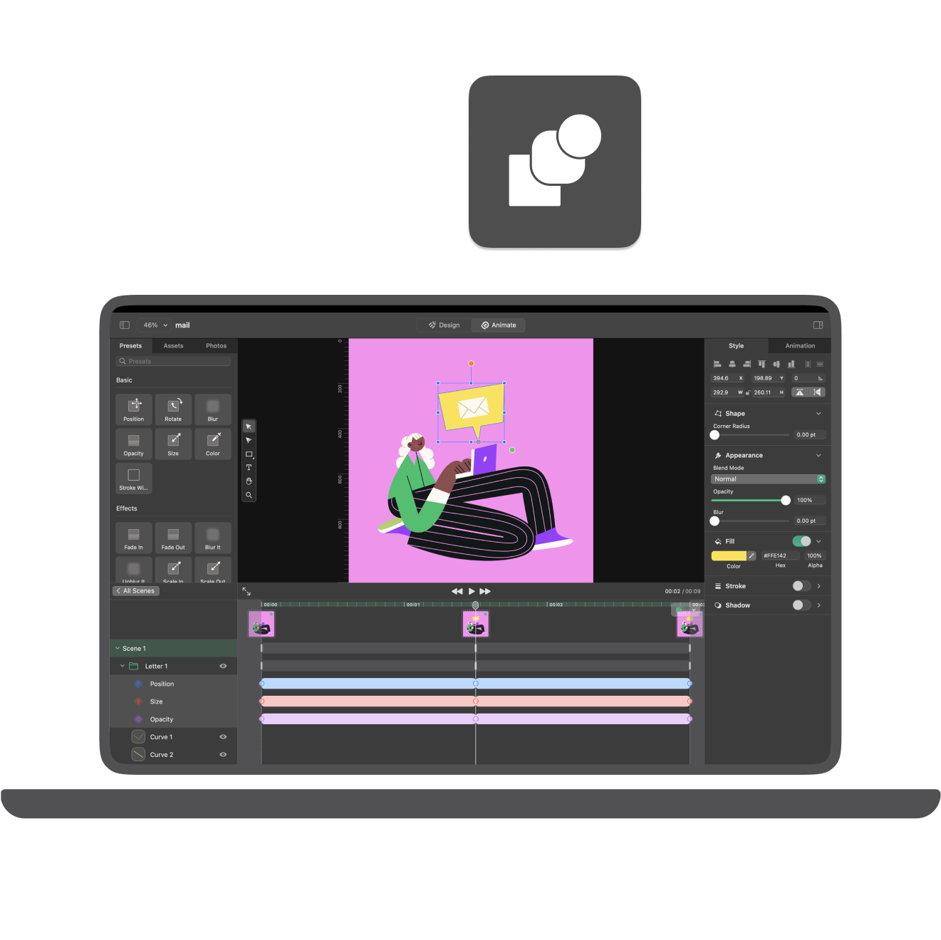 illustration of a girl sending email with software UI