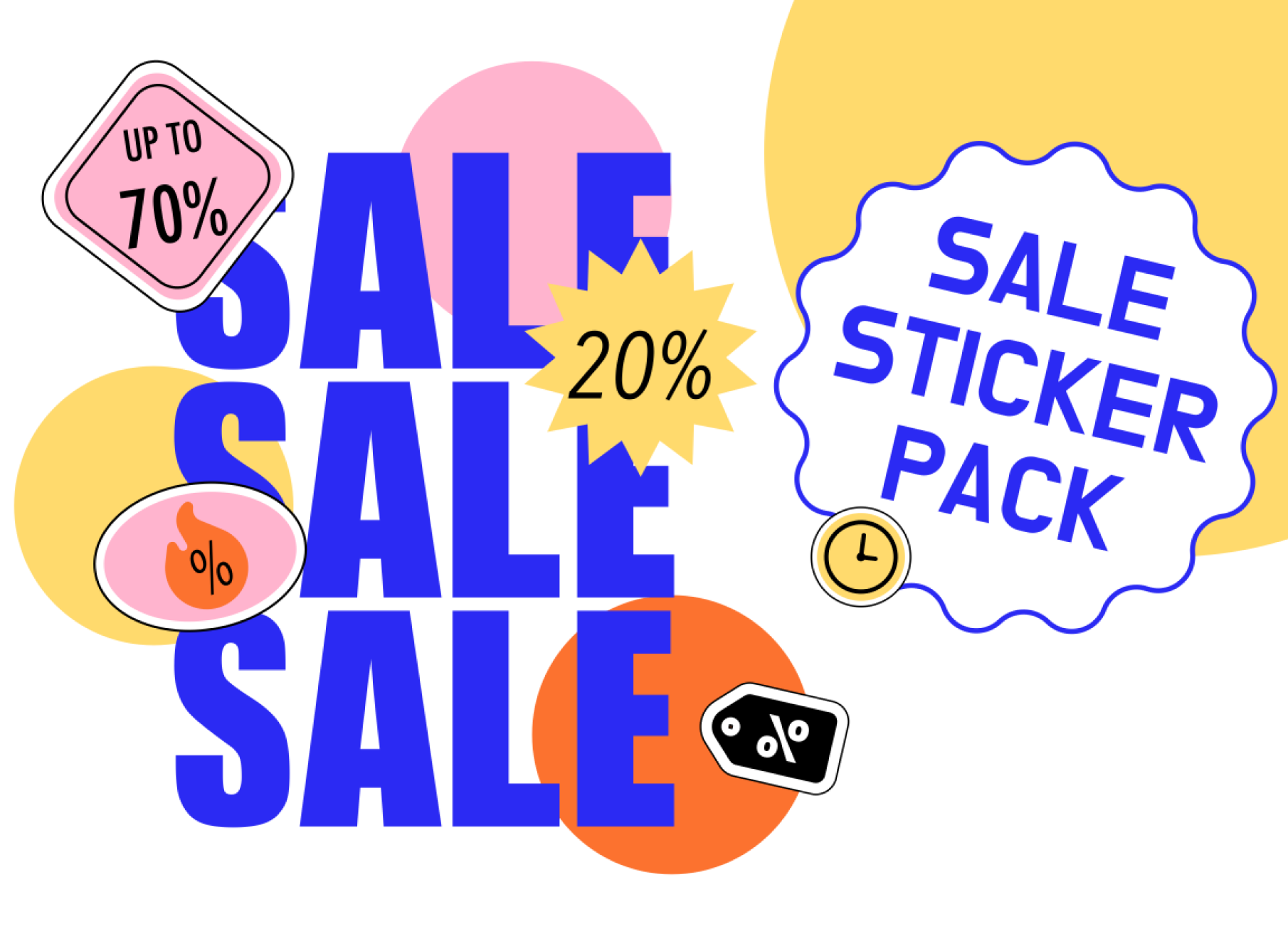 Abstract sales sticker asset pack with retro shapes and patterns