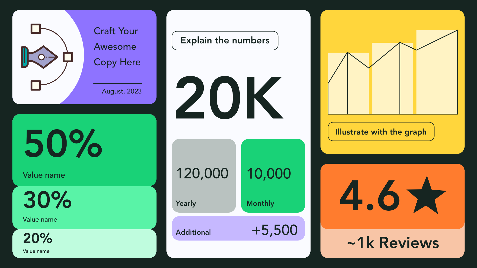 Slides template with colorful and geometric infographics