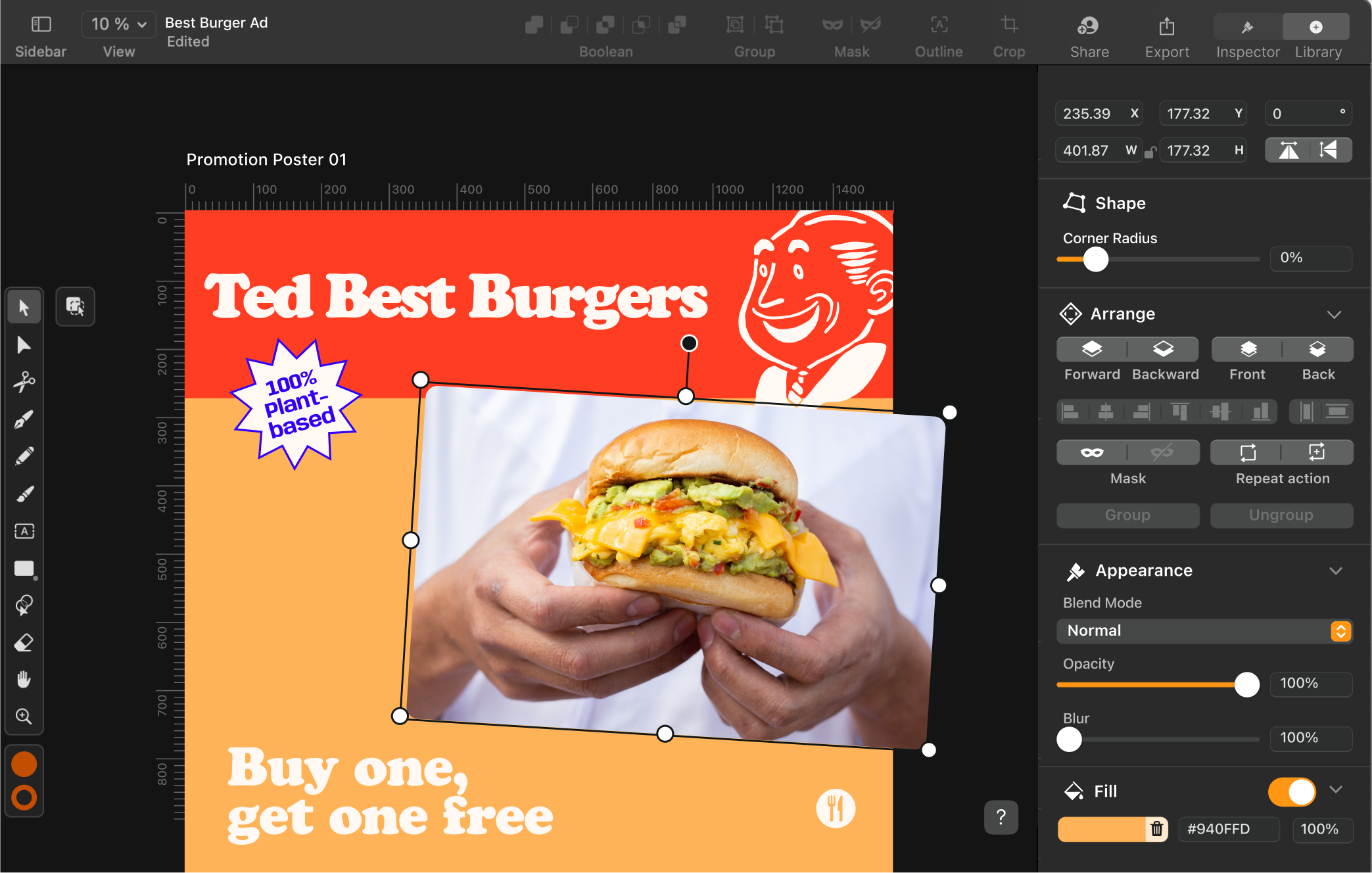 Burgers modern red orange design in linearity curve