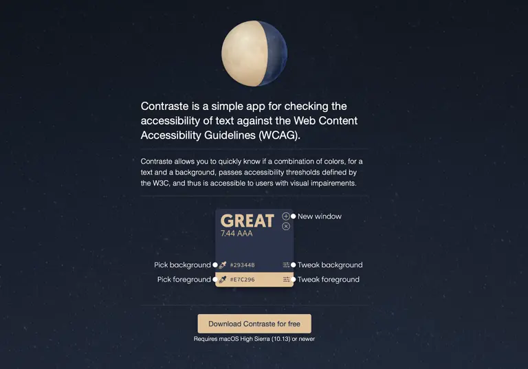 Screenshot of Contraste app for checking text accessibility against WCAG