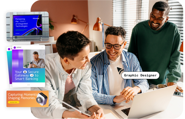 Team working with marketing assets