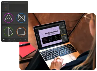 Curve UI showing brand assets and a mockup of the course cover page.
