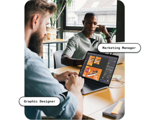 marketing manager works with graphic designer on free template