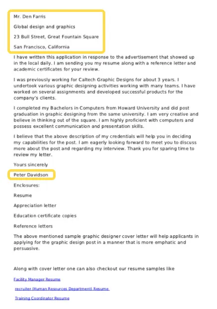 graphic design cover letter