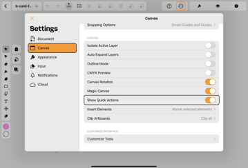 show quick actions