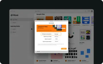 Move Launch screen with pop-up showing the current plan