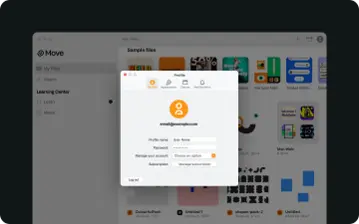 Move launch screen with the pop up showing the profile details