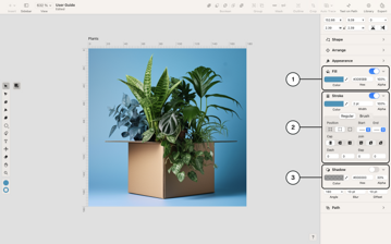 Fill, stroke and shadow sections