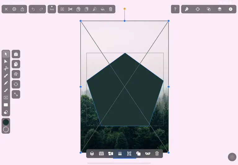 Preparing to mask image of trees in Vectornator
