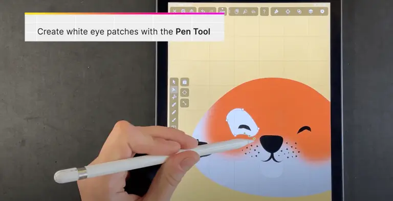 A screenshot of artist drawing tiger eye patches in Vectornator