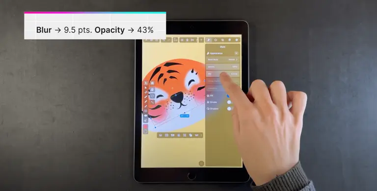 A screenshot of artist drawing cheek blush in Vectornator