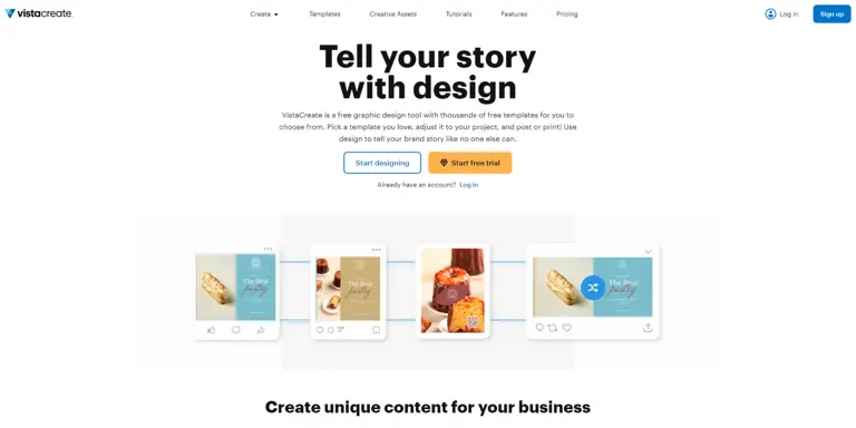 landing page of VistaCreate