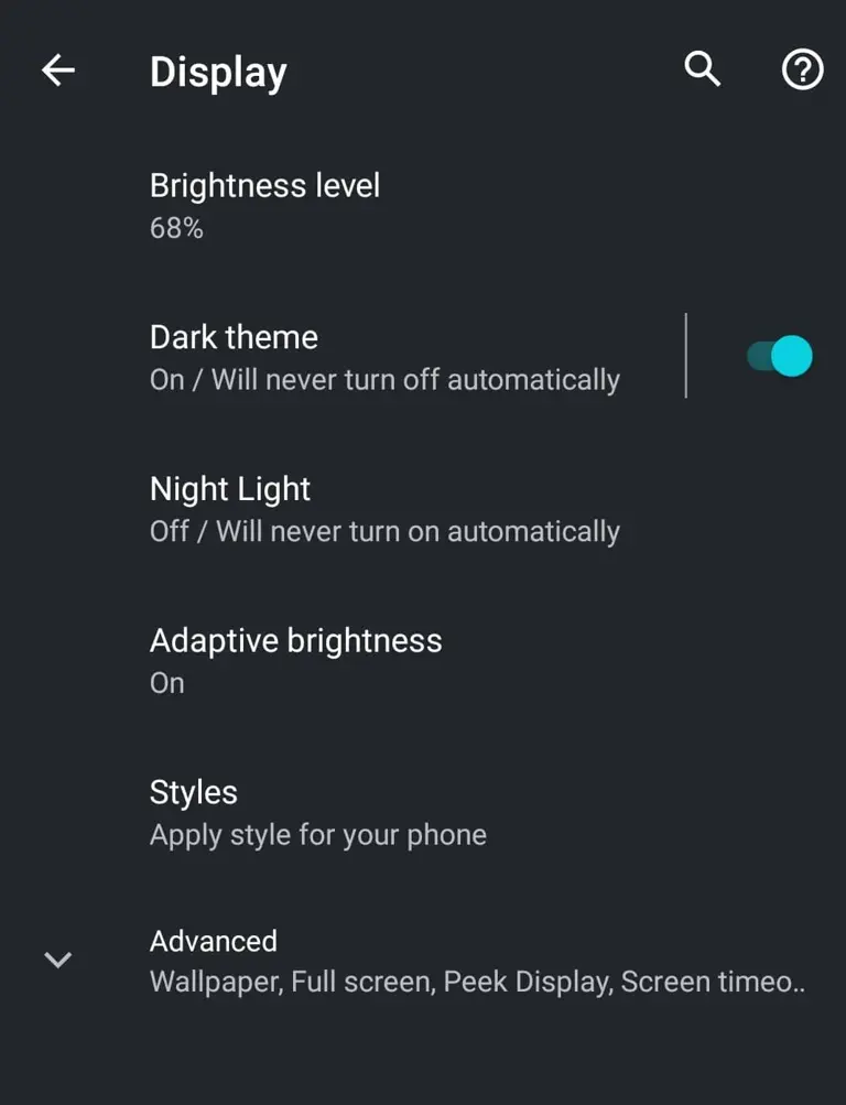 Turning on dark mode in Android