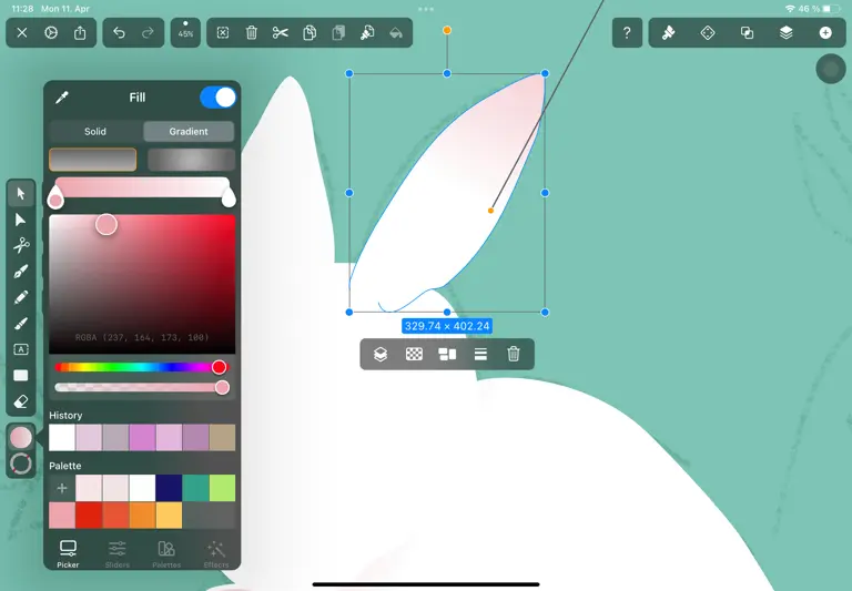 Drawing rabbit ears on iPad