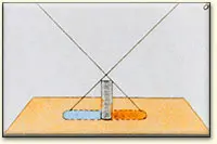 Sketch of an optical experiment with light rays and lenses on paper