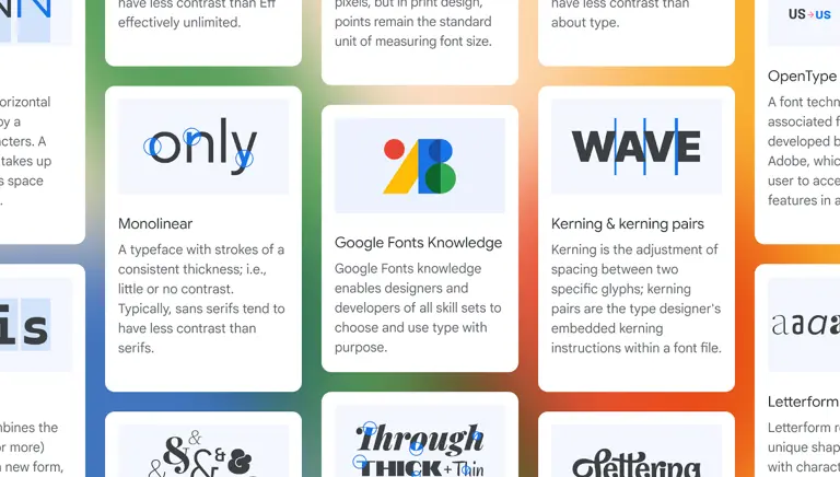 Different previews of Google Fonts resources