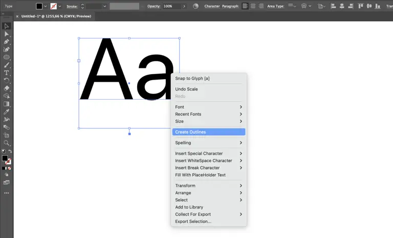 Adobe Illustrator create outlines on text