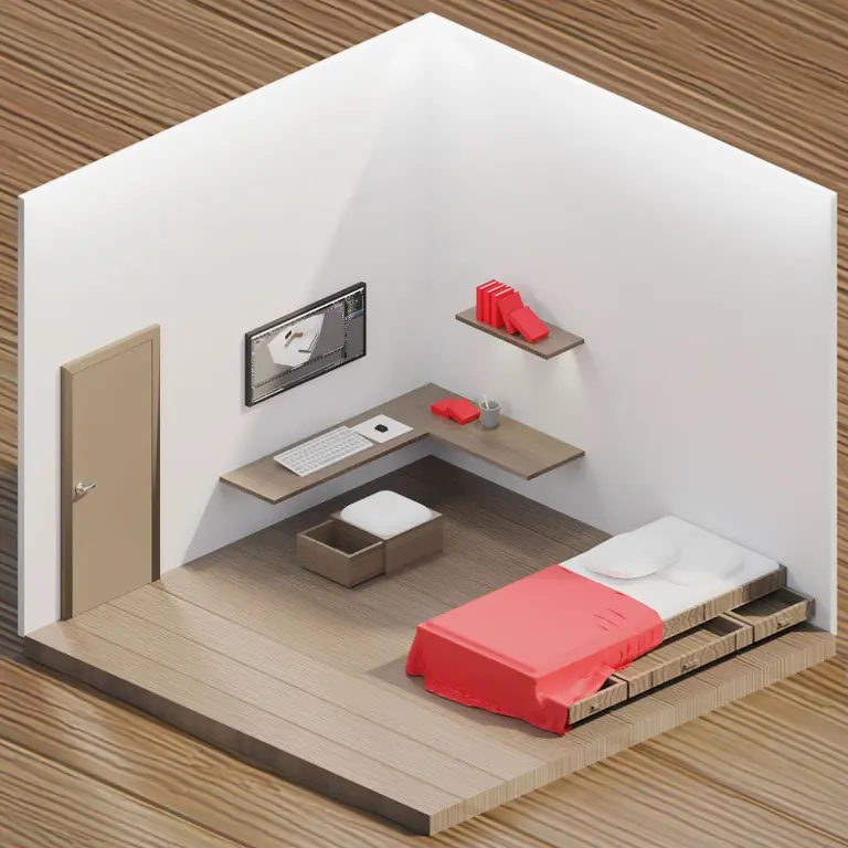 Isometric illustration of a minimalistic bedroom