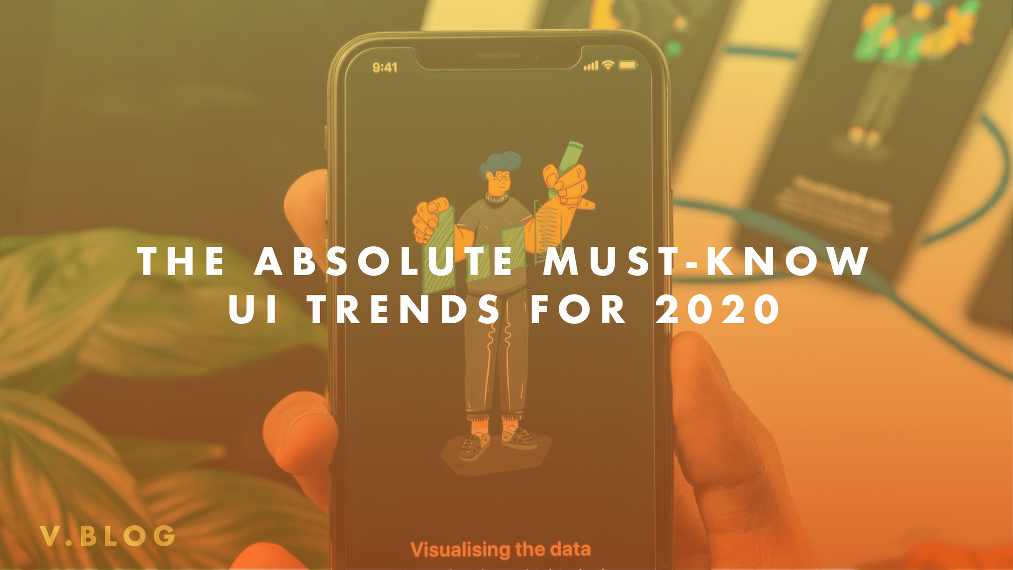 Smartphone displaying UI design with text 'The absolute must-know UI trends for 2020'