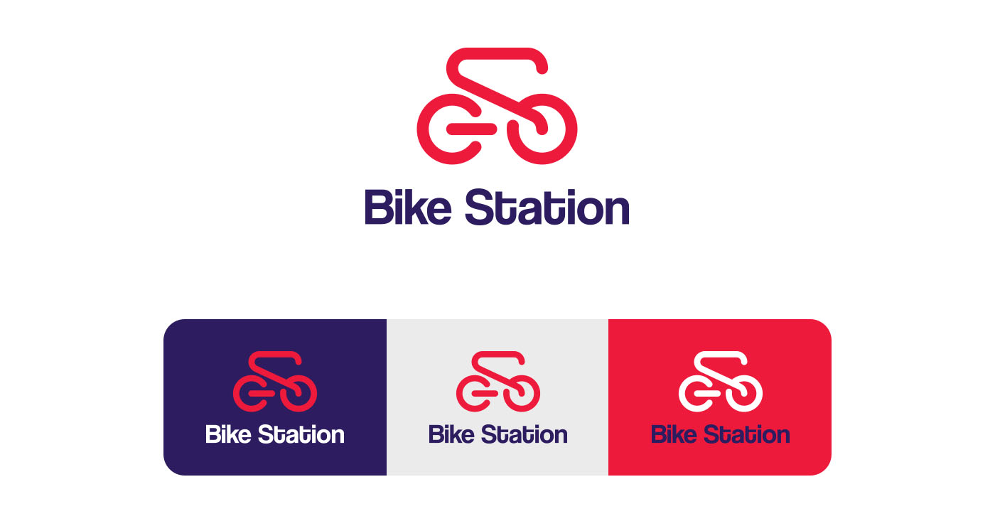 Logo designs for 'Bike Station' in different color variations