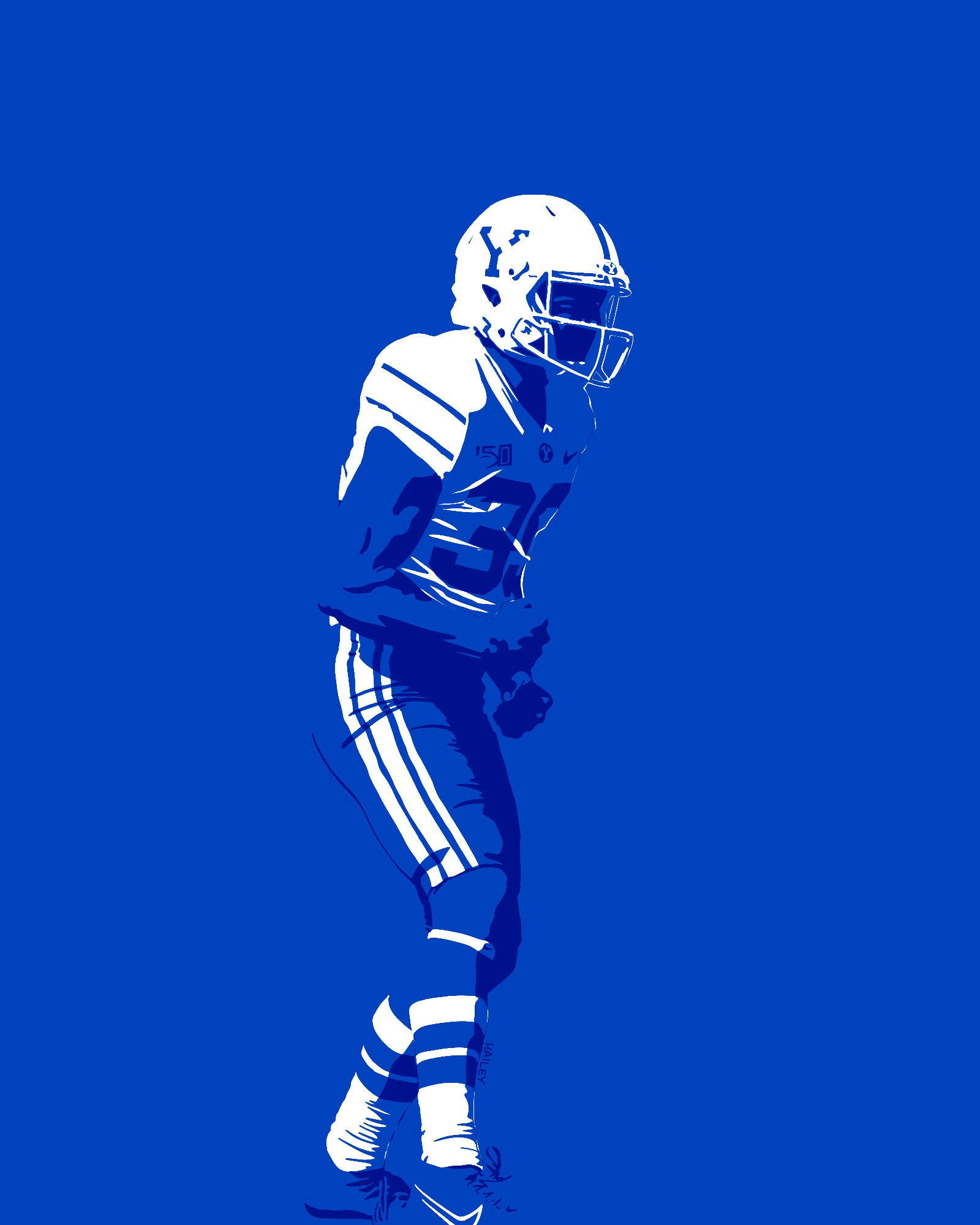 Illustration of a football player on blue.