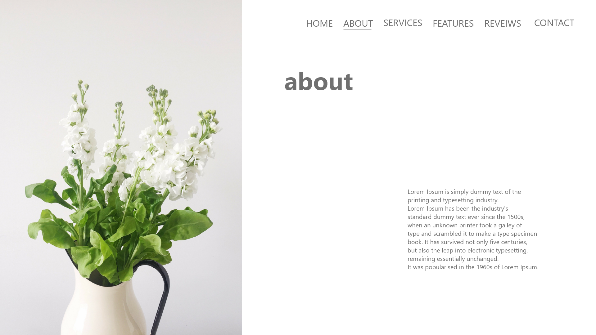 Home page with white flowers