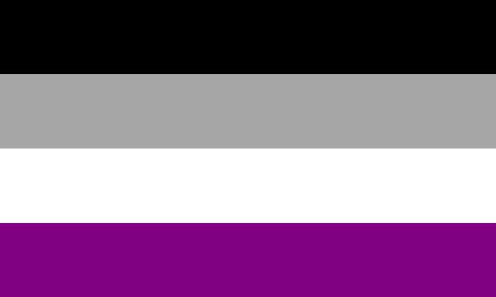 Four horizontal stripes in black, grey white and purple. 