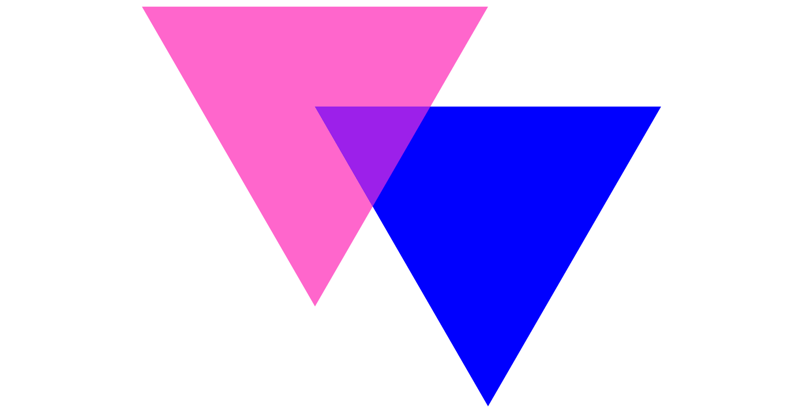 Two intersecting triangles in hot pink and royal blue.  