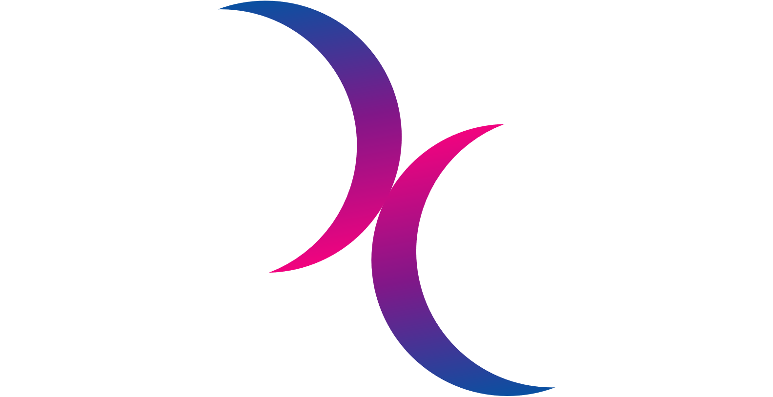 Two crescent moons in a gradient form pink to royal blue.