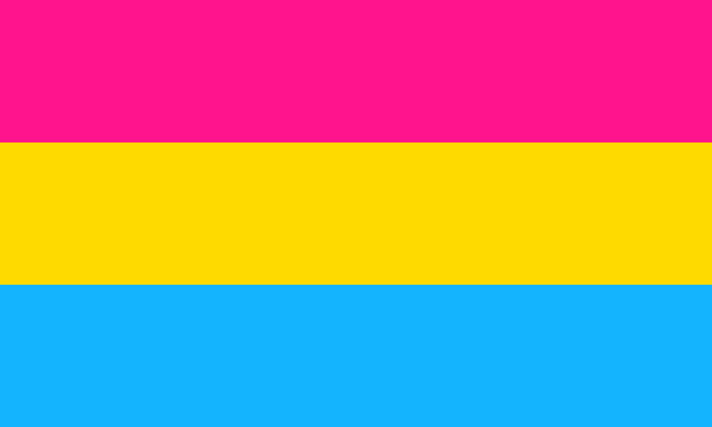 Three horizontal stripes in hot pink, yellow and blue. 