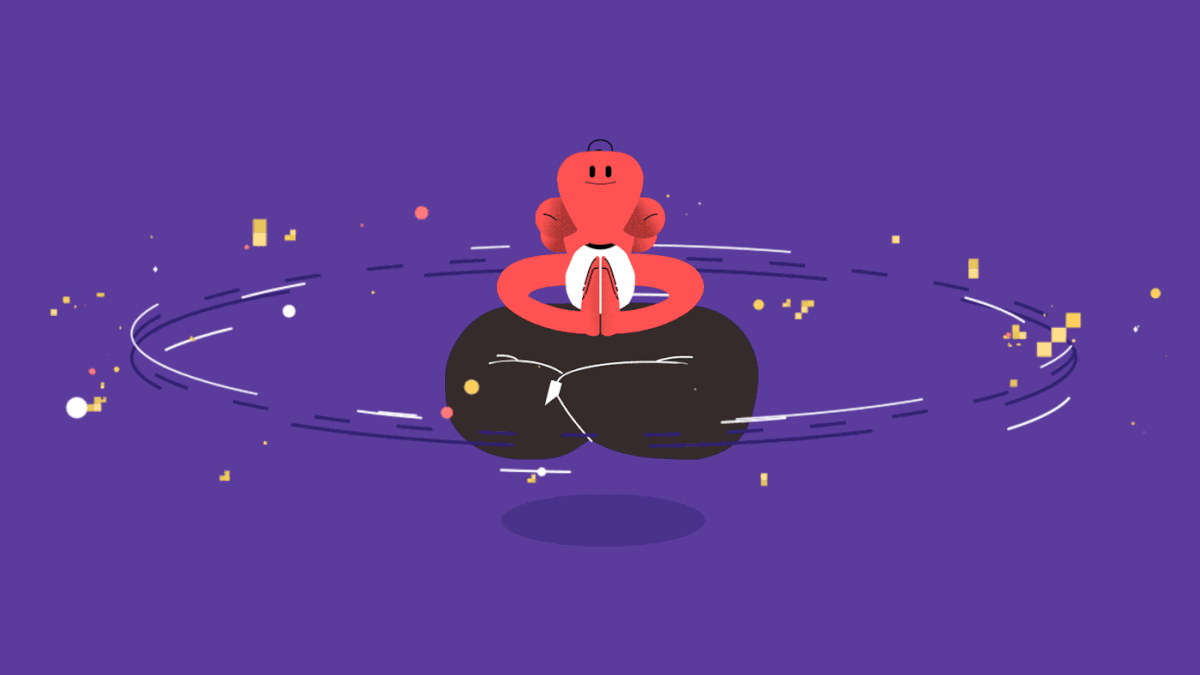 Animated character meditating.