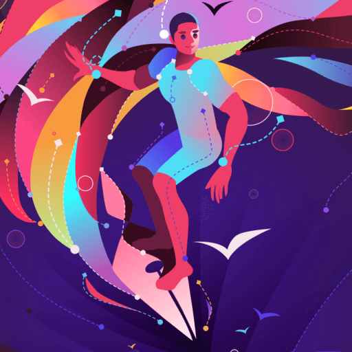 Colorful surfer illustration from artist Tanglong