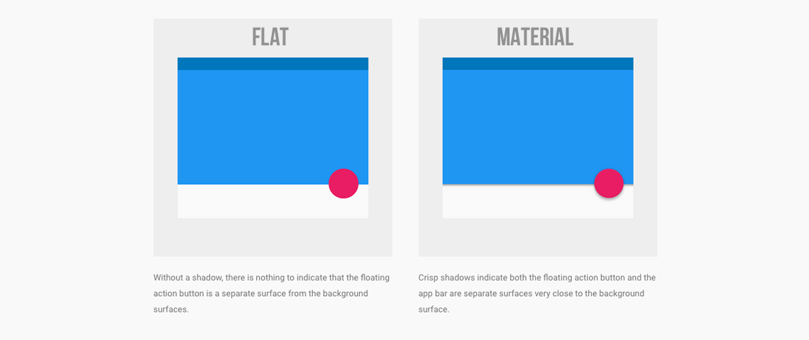 Flat design visualization on the left, material design visualization on the right