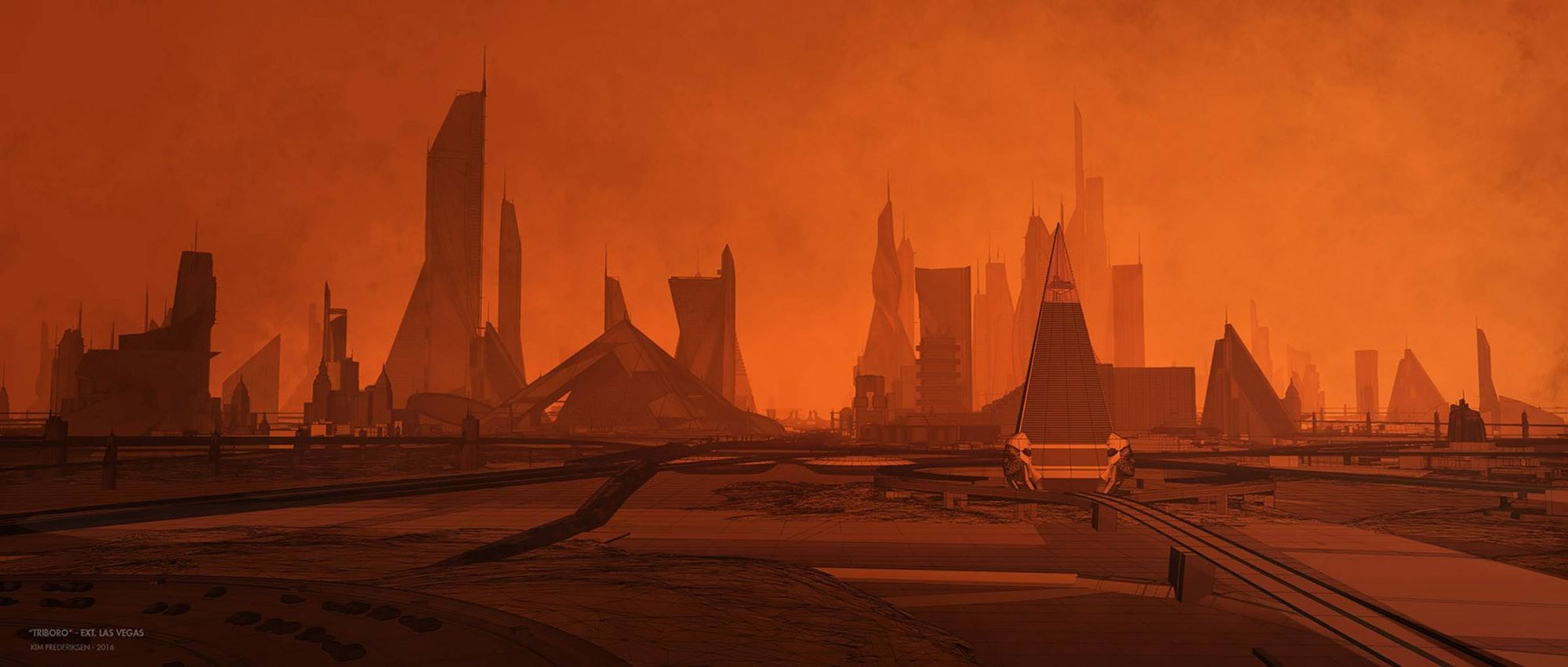 Orange colored futuristic cityscape