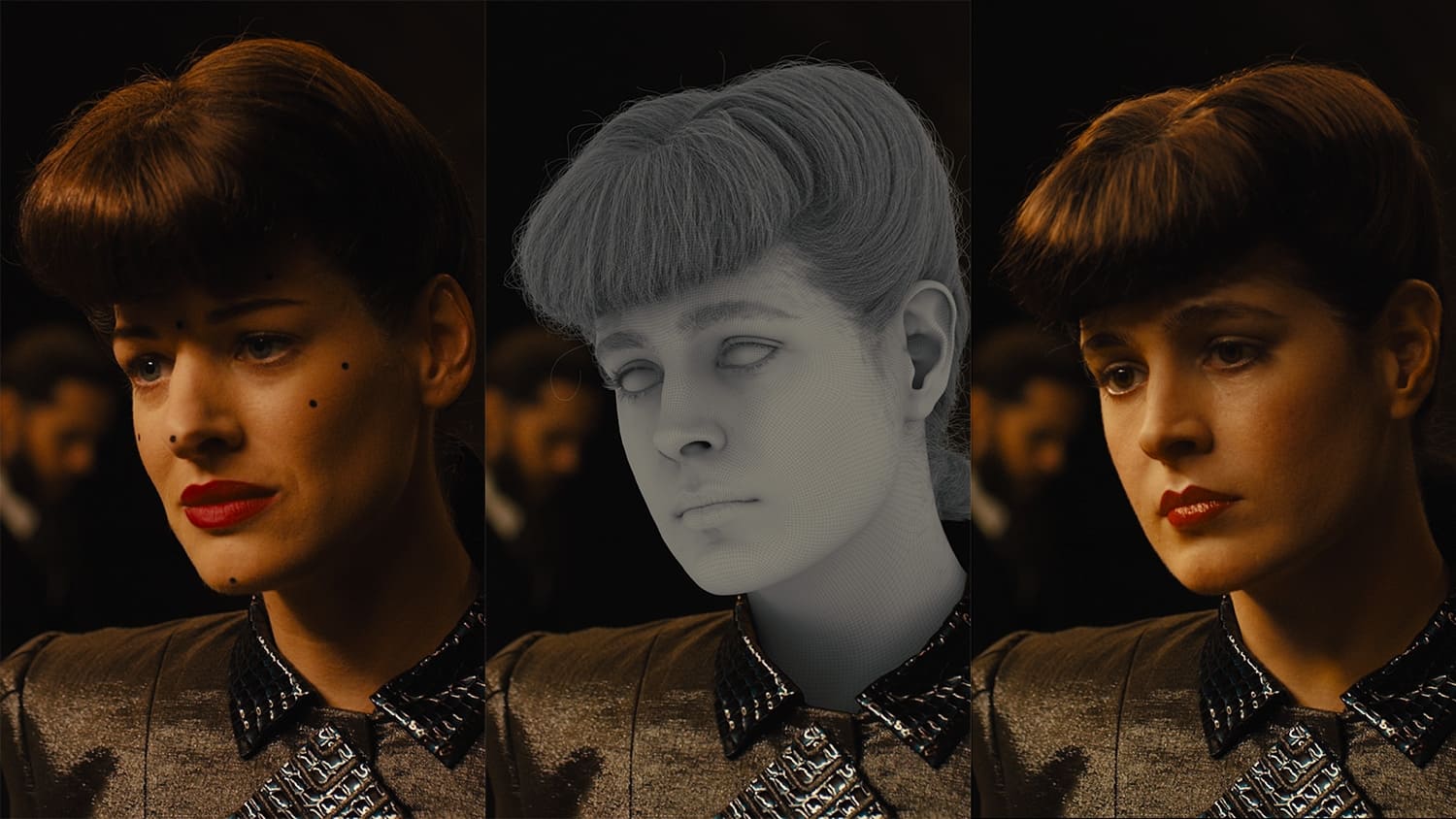 Three headshots of a female 3D model