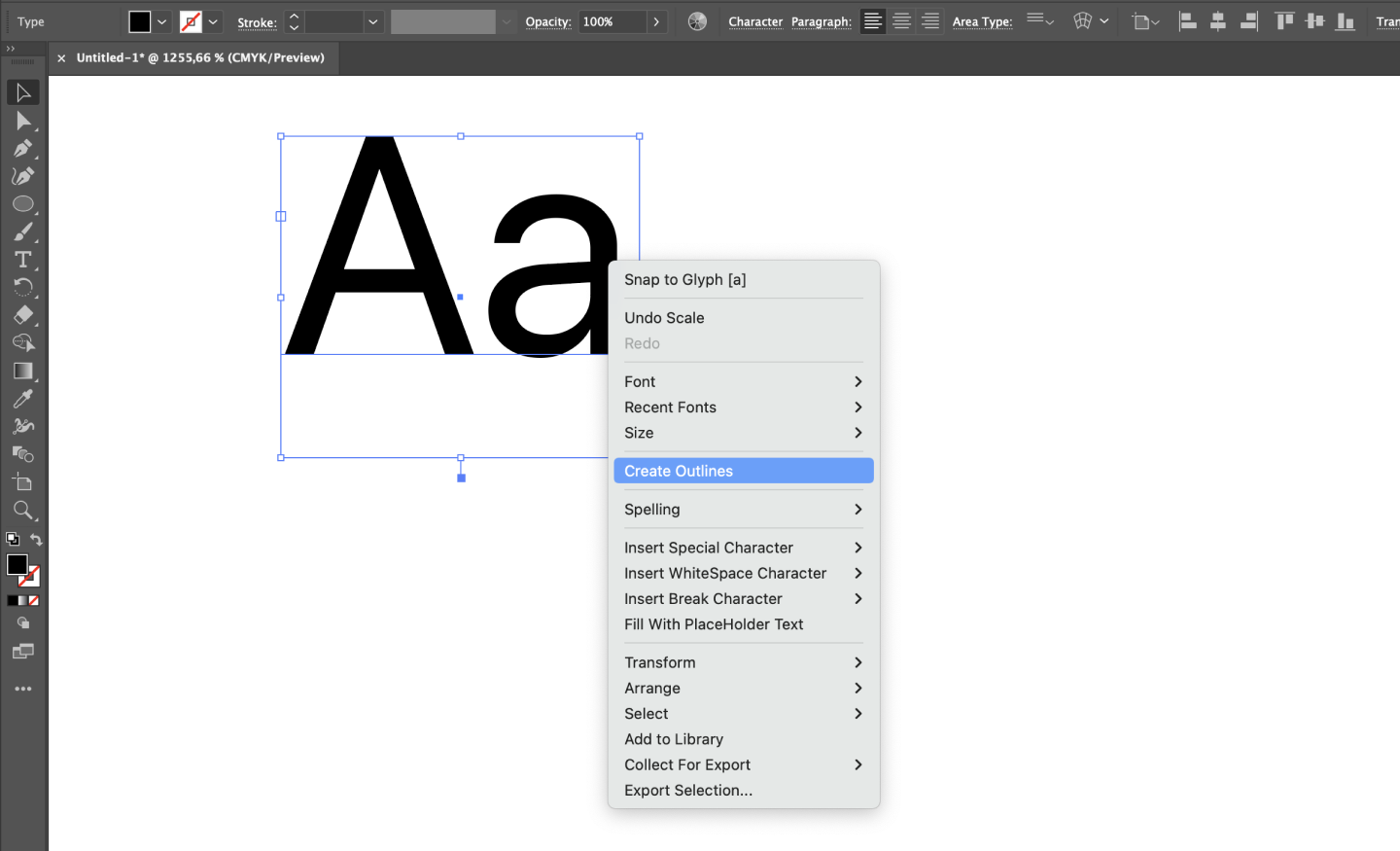 Adobe Illustrator create outlines on text