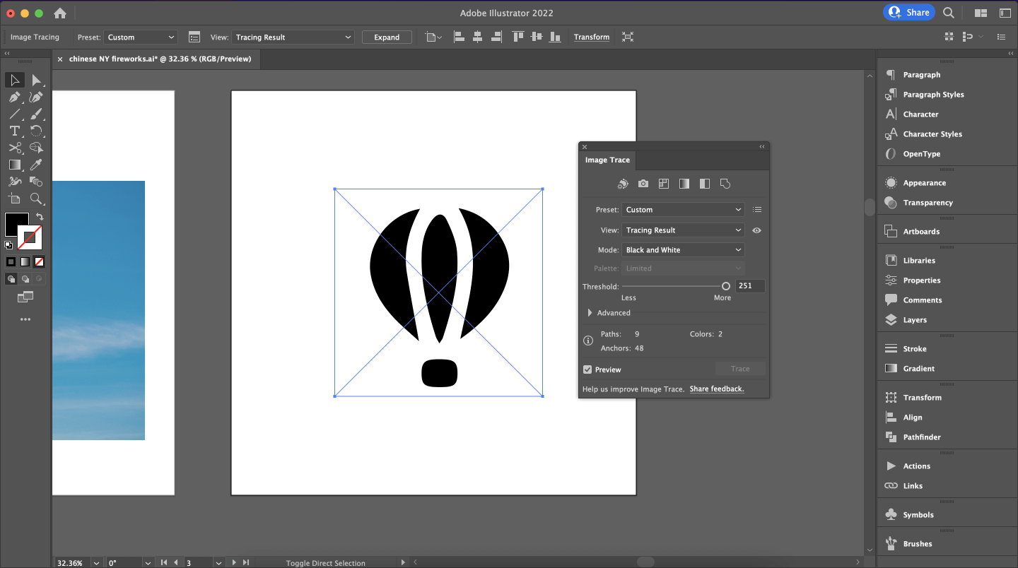 Tracing an image in Adobe Illustrator