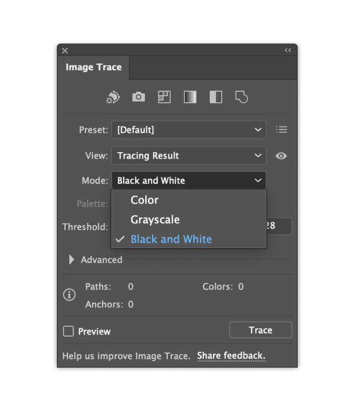 Image Trace modes in Adobe Illustrator