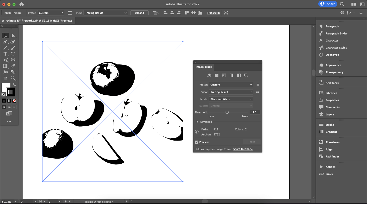 Photo traced as black-and-white vector in Illustrator