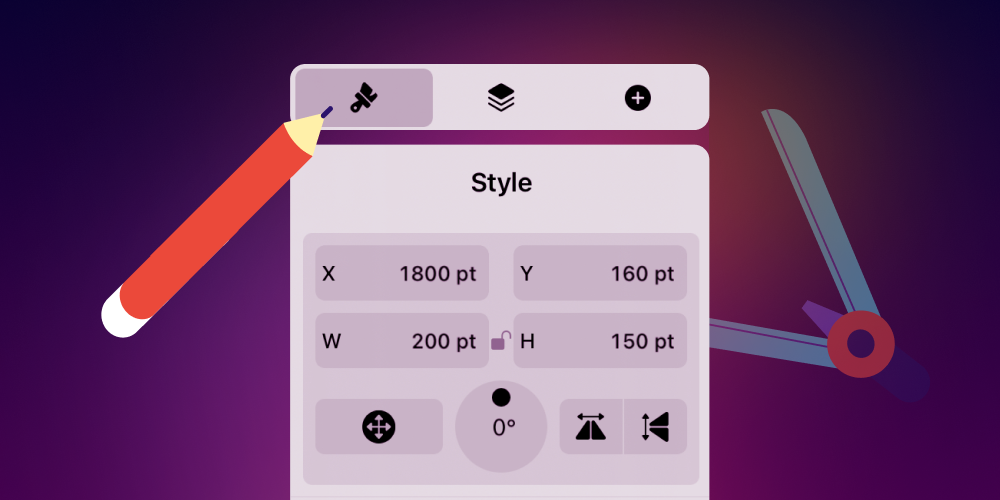 Design tool's style panel with position and size settings