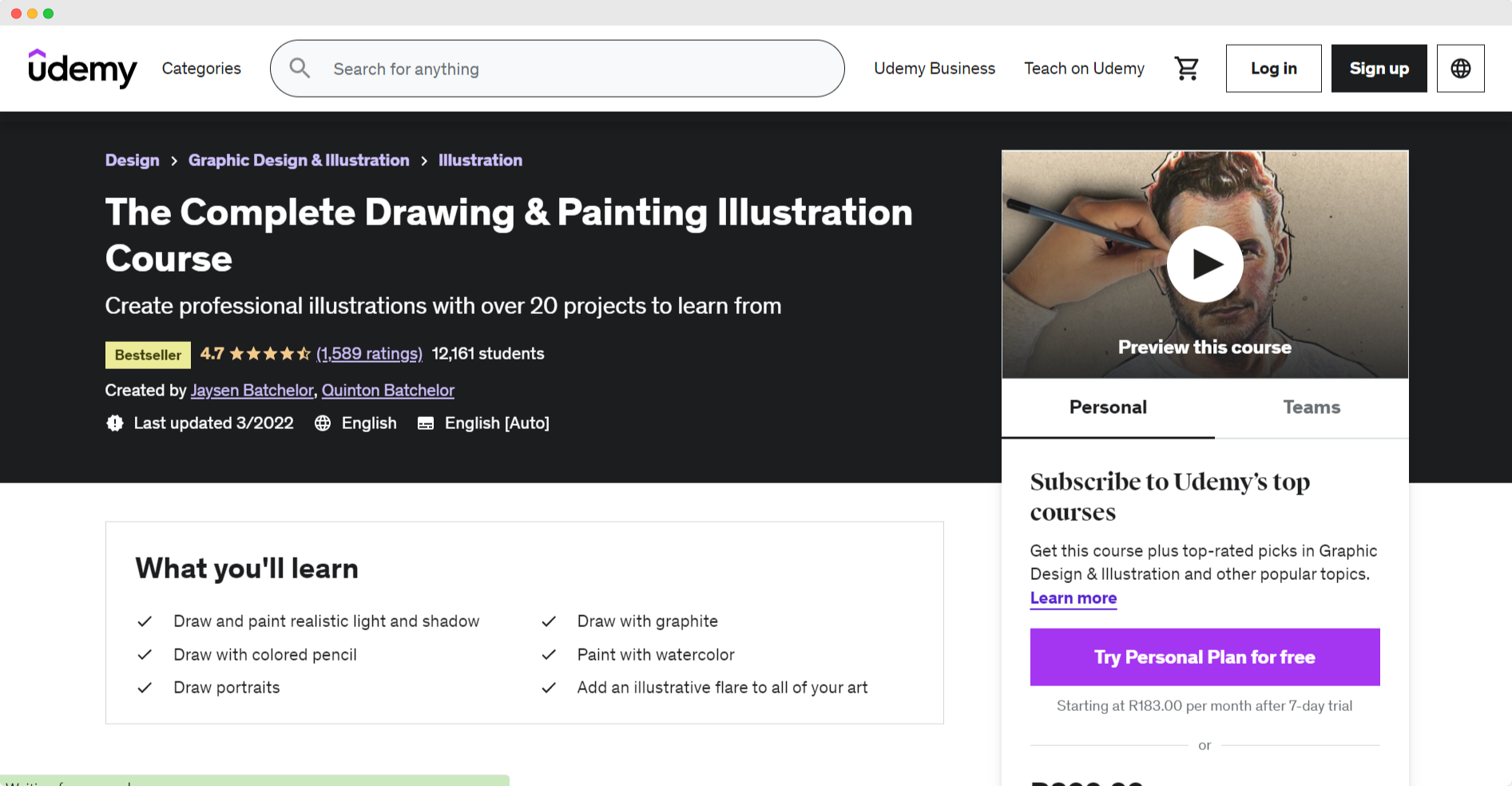 Udemy Complete drawing and illustration course
