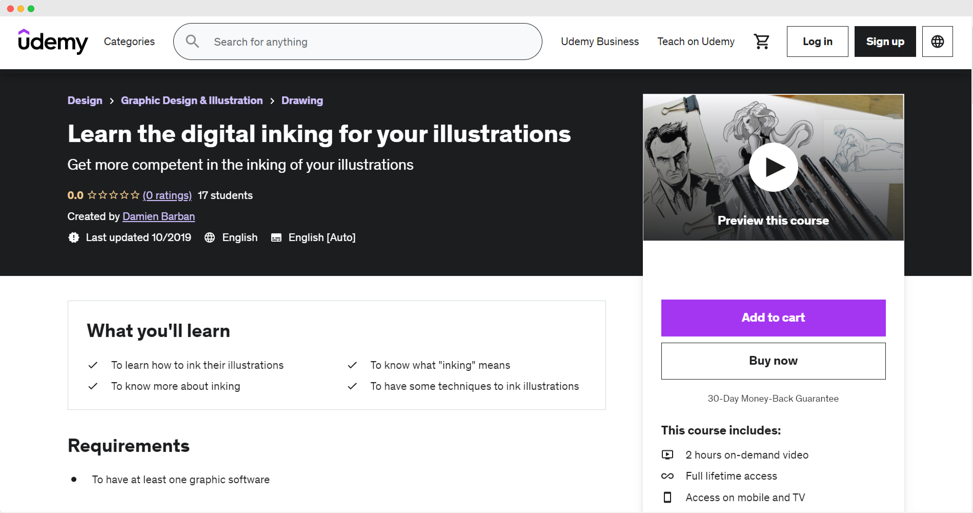 Udemy Digital inking online course for illustrators