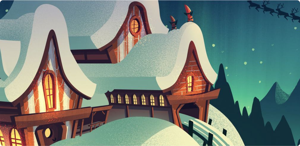 Snow-covered houses illustration