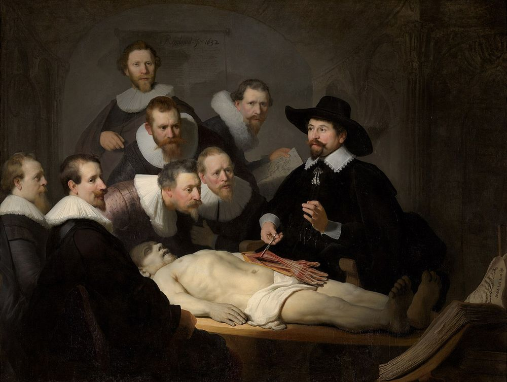 17th-century painting of a group observing an anatomy lesson