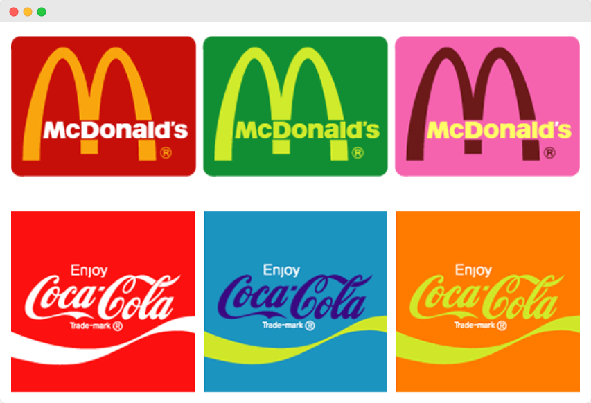 Color variations of McDonald's and Coca-Cola logos
