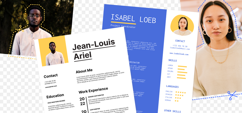 Professional resumes layout with photos and personal details