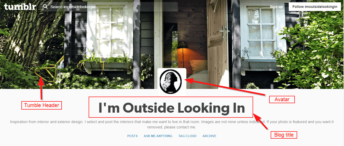  Tumblr blog layout with title "I'm Outside Looking In".