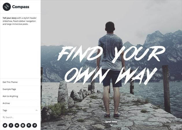 Blog header with a man looking at mountains and text "FIND YOUR OWN WAY".